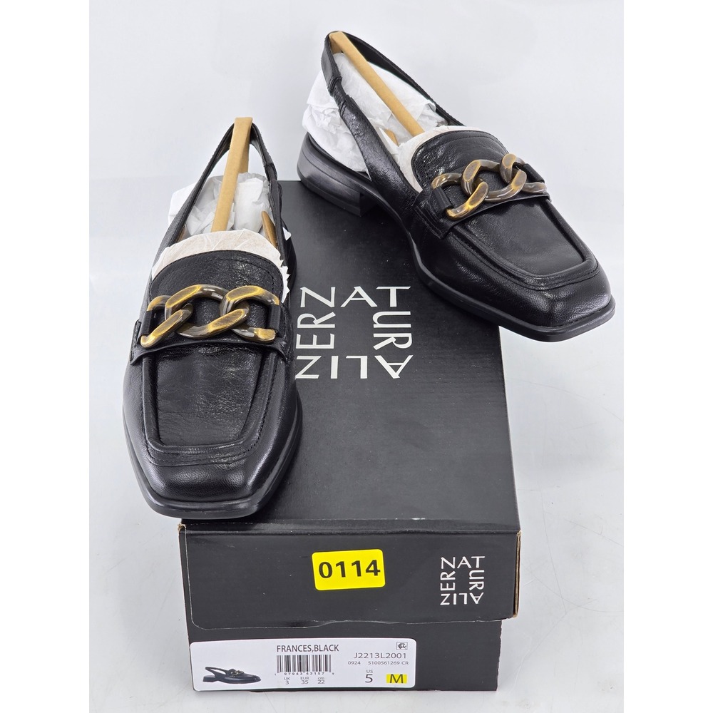 Naturalizer Frances Slingback Loafers Women Size 5 Black Leather Chain - New